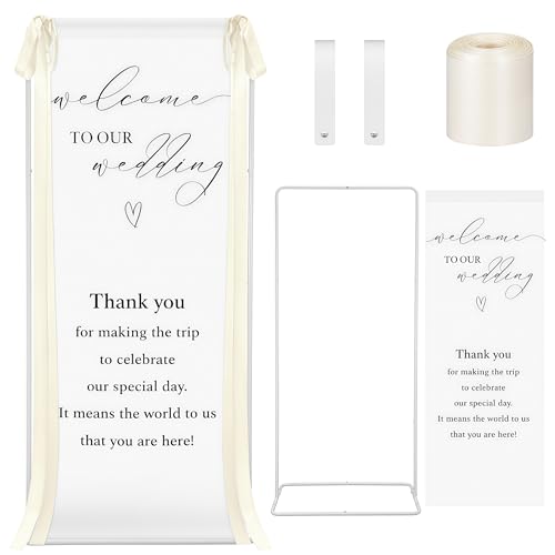 Lumina Garden Wedding Welcome Linen Sign Stand with Satin Ribbon(Beige)
