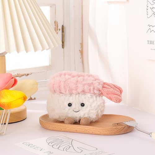 Apricot Lamb Garnelen Sushi Lebensmittel Plüschtiere für Kinder, weiche niedliche Kuscheltier für Baby Mädchen und Jungen, Flauschige Shrimp Sushi Rosa 8 cm