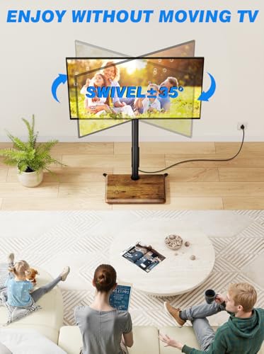 Image of Rfiver Swivel Floor TV Stand with Power Outlet for 32-65 in TVs