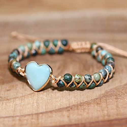 Image of Women Boho Wrap Bracelet,Handmade Natural Stone Crystal Emperor Beads Heart Bracelet, Fashion Bohemian Jewelry Gift for Women
