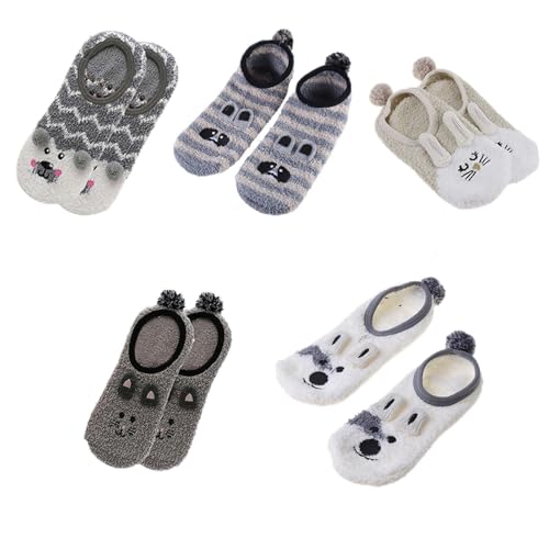 Slipper Socks for Women Animal Warm Slipper Socks Coral Fleece Bed Socks Winter Cute Anti-slip Gripper Cozy Socks
