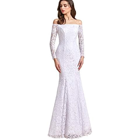 TTYBridal Women's Off Shoulder Lace Wedding Dress Long Sleeves Mermaid Bridal Gown for Bride with Lace Up White 17w Cover