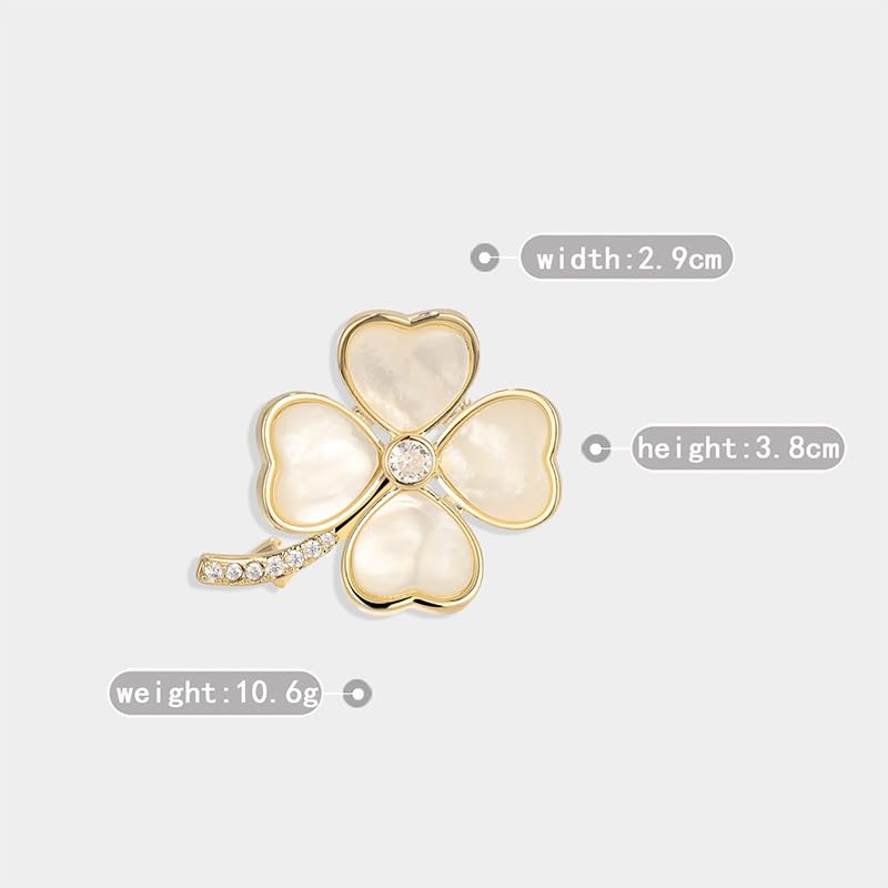 Broche de trébol de concha natural y circonitas para vestidos de gala 2