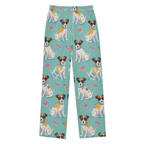 Jack Russell Dogs Watermelon Boys Long Pants Soft Trousers Elastic Waist Kids Lounge Bottoms with Pockets S-XL