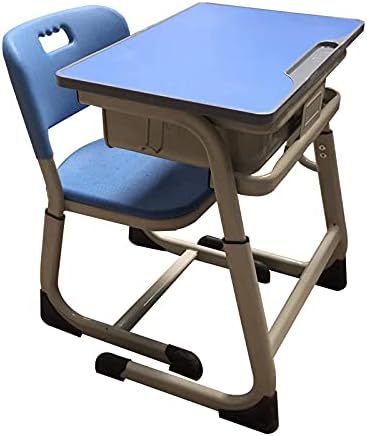 HONGFEISHANGMAO table Desks and Chairs Children's Study Desk School Classroom Single Lift Primary and Middle School Students Desk And Chair Set kids school desk (Color : Blue)