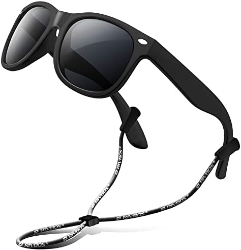 RIVBOS Kids Sunglasses Polarized Rubber UV Protection with Glasses Strap for Boys Girls Baby and Children Age 3-10 RBK004