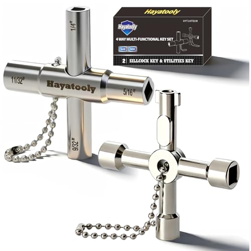 HAYATOOLY 4-Way Sillcock Key 2-Pack 40Cr Water Key Multi-Functional & Utility Wrench Shut Off Tool for 1/4 9/32 5/16 11/32 Valve Spigot & Electric Meter Ideal for Home Public & Commercial