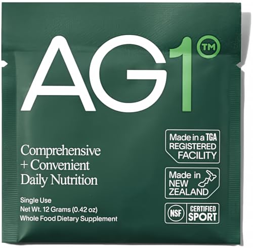 AG1 Athletic Greens - 1 Individual Single Serving Powder Supplement Travel Packet, 0.42oz/12g