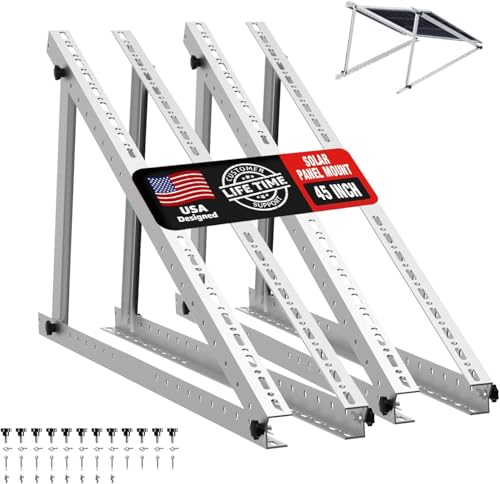 Solar Panel Mount Brackets 45 inch Adjustable Solar Panel Mount with Foldable Tilt Legs Suitable for 2-4pcs 180 200 300 400 500 Watt for Roof RV Boat and Off-Grid (114cm 45 inch 2 Sets)