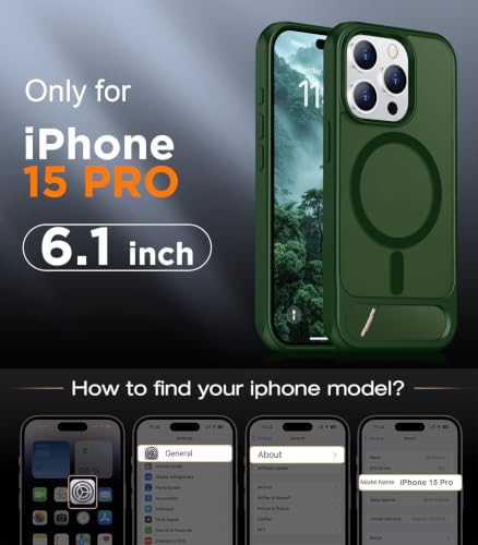 Image of Magnetic Compatible with iPhone 15 Pro Case, [Built-in Invisible Kickstand][Compatible with MagSafe] [Military Grade Shockproof] Slim Translucent Matte Phone Case for iPhone 15 Pro 6.1 inch