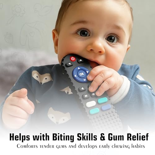 Image of GLUN BPA Free Silicone Remote Shape Teether For Growing Babies, Pack of 1 Black Colour Remote Teether for 6 To 12 Months Baby, Helps Biting Skills Development, Colour & Shape Recognition, Toys For Babies