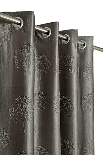 Image of Polyester Premium Tree Design Punching Screen for Home Office | Parda for Living Room Bedroom | Window Curtains 5 feet Long Set of 1 | Eyelet Rings | Grey Curtains