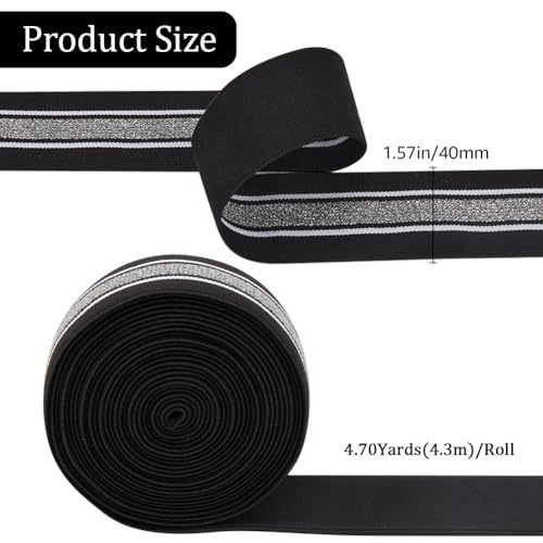 GORGECRAFT 4.3m 40mm Wide Silver and White Striped Elastic Band Black Flat Stretchy Webbing Sewing Knitting Strap Trim Ribbon for DIY Craft Waistband Headband Bags Garments Accessory - Image 2