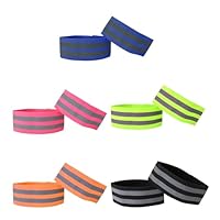 txuzong 10 Stück Doppel Reflektorbänder, Verstellbares Elastisches Hosenklammer Fahrrad in 5 Farben, Reflektorband Klettband für Unterschenkel und Arme Geeignet Joggen, Wandern und Radfahren im Freien