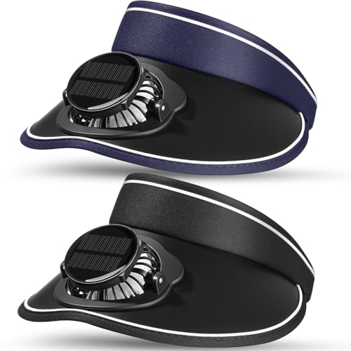 Image of Solar Fan Hat Men and Women Sun Visor Wide Brim Cooling Hat for Outdoor Summer Camping Beach Fishing, USB & Solar Powered