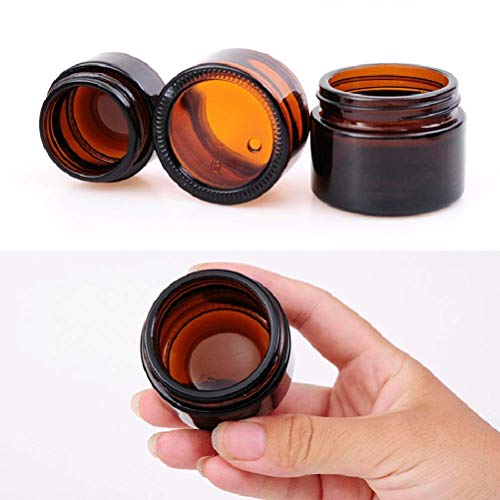Healthcom 10 Pcs 15g/15ml Amber Glass Cosmetic Jars Empty Refillable Round Vials Pot Travel Containers Bottles Lotion Face Cream Makeup Containers with Liners Lids for Salve Cream Lip Balm Lotion3