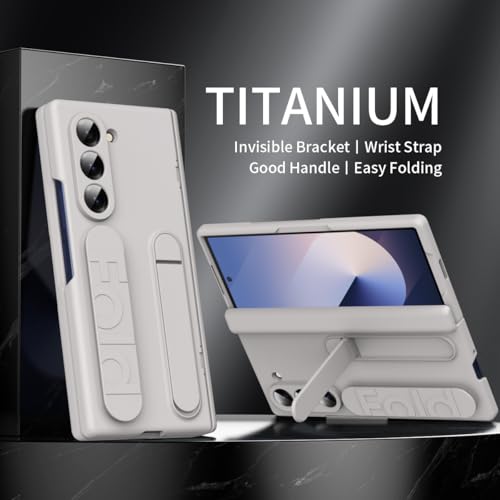 Protection Galaxy Fold 6 coque anti-chute avec dragonne et support - Or