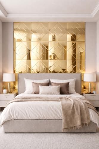 Image of Acrylic Mirror Golden Mosaic Tile Sticker Self-Adhesive Size (12x12 Inch) Pack of 10