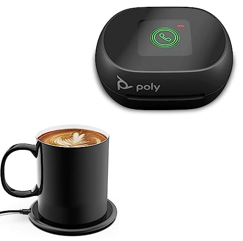 BoxWave Charger Compatible with Poly Voyager Free 60 - HottieMug with Wireless PowerDisc Charger (15W), Qi Mug Warmer Coffee Desktop - Jet Black