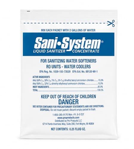 Pro Products Sani-System Liquid RO, Water Softener, and Water Cooler Sanitizer 0.5 Oz Packet, SS01RO