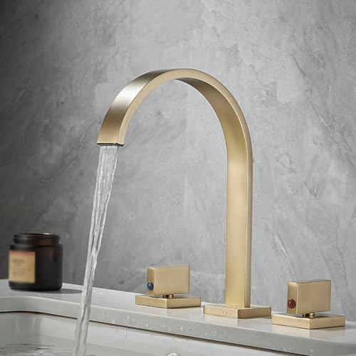 Robinet 3 trous laiton brossé doré chic pour vasque de luxe