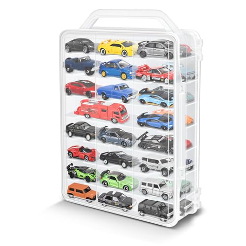 CollectHall Car Model Storage Case Box, Portable Suitcase for 46 H0T WHEELS or Matchbox Cars with Individual Parking Space and Dust Proof -(Ultimate Plastic)