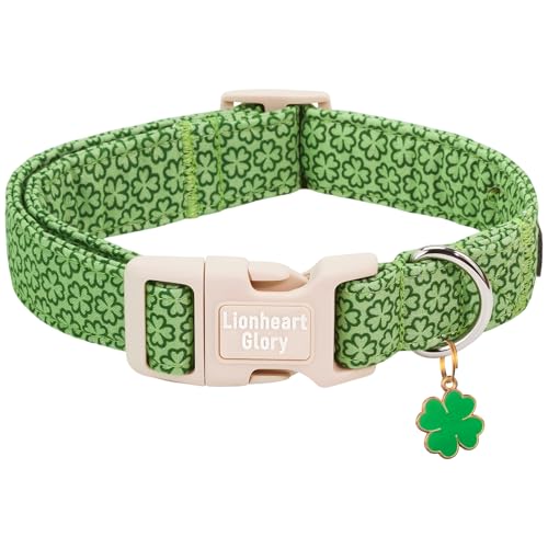 Lionheart glory St. Patricks Day Dog Collar - Cute Green Lucky Clover Shamrock Collars Trefoil Soft Adjustable Collar for Medium Dogs Girl Boy Spring Holiday Pet Collars