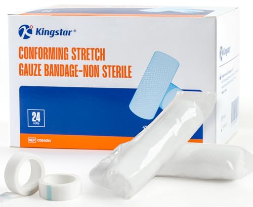 Image of Gauze Rolls Bandages, Conforming Stretch Gauze Bandage 4 Inch, 24 Rolls Individually Wrapped 4 inch x 4.1yds Includes Medical Tape