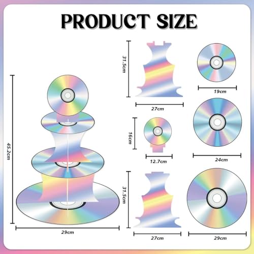 Image of Zliisang 90s CD Cupcake Stand 3-Tier Y2K 2000s Theme Cake Stand Dessert Display Tower Holder Table Centerpiece 90s Birthday Party Decoration Favor Supplies