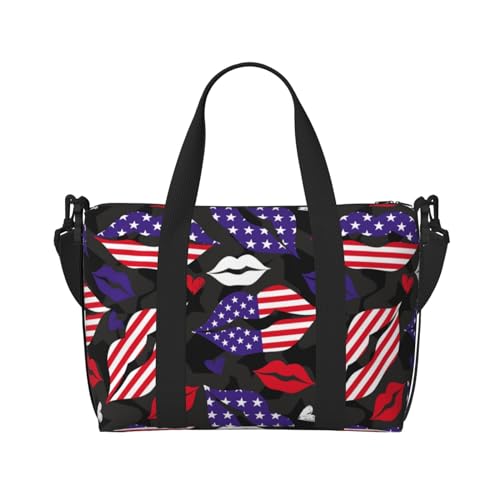 Ampia capacità: la borsa tote con stampa bandiera USA con cerniera presenta una tasca principale con una doppia cerniera, due tasche interne e una tasca interna con cerniera. Include una tracolla regolabile da 68,6 a 127 cm e due cinghie laterali rinforzate.