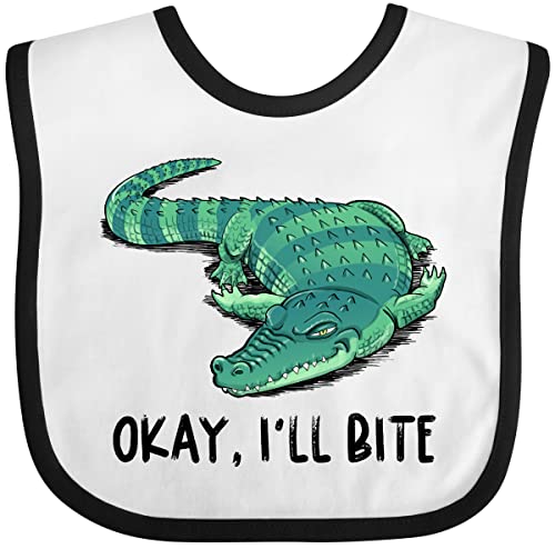 inktastic Okay, I'll Bite Green Alligator Design Baby Bib White and Black 3fa22