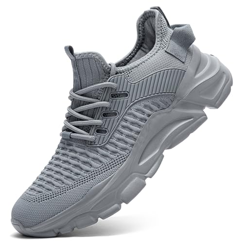Men's Walking Shoes Slip on Running Tennis Sneakers Lightweight Breathable Casual Soft Sole Comfort Work Gym Trainers Grey