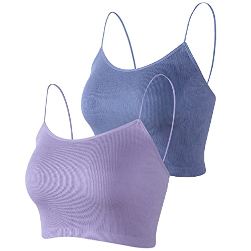 Molemsx Women's Sexy Crop Top Stretch Spaghetti Strap Ribbed Knitted Basic Cami Sleeveless Cami Crop Top Women's Sports Bra Yoga Tank Tops Seamless Top Womens, Blue and Purple, L