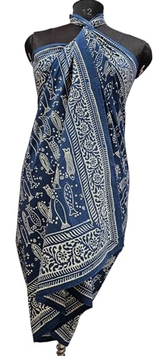 Indigo Blue Cotton Pareo Hand Dyed Scarves Indian Hand Block Print Sarong, Size 44x72 Inch2