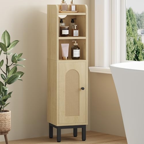 Hzuaneri Meuble de Salle de Bain, Petit Meuble de Rangement de Salle de Bains, Armoire Étroit pour Papier Toilette, Armoire d’Angle avec Porte et...