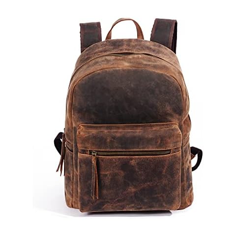 KomalC 17 inch Leather backpack rucksack laptop bag, travel hiking travel shoulder camping bag for women & men Cover