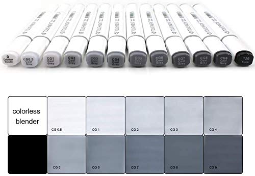 GREMART Caneta marcador gráfico de artista, 12 cores cinza, marcador artístico de ponta dupla para e
