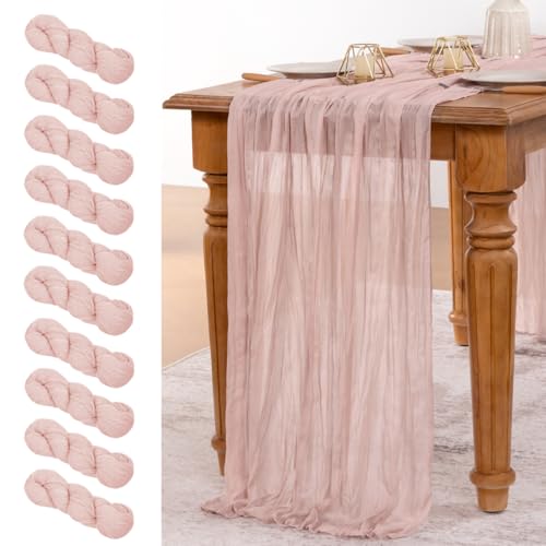 MLMW 10 Pack Pink Cheesecloth Table Runner Boho Gauze Rustic Cheese Cloth Table Runner 160 inch Sheer 13.3ft for Gender Reveal Wedding Party Baby Bridal Shower Birthday