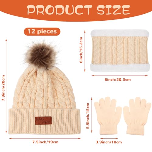 Liitrsh 4 Sets Kids Winter Hat Gloves Scarf Set Children Hats Neck Warmer Winter Gloves for Kids 5-12 Years2