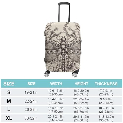 Hand Drawn Floral Dragonfly Elastic Luggage Cover Suitcase Protector for 19-32 Inch Suitcases | Universal Stretchable Travel Bag Cover | Anti-Scratch, Washable with Zipper Closure XL2