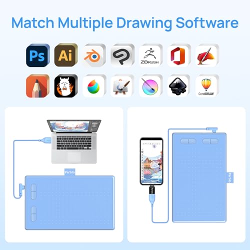 Image of Parblo Drawing Tablet N7B,7x4 inch Graphics Drawing Tablet with Battery-Free Pen P08,4 Customizable Express Keys,Compatible with Windows,Mac,Android,Chromebook