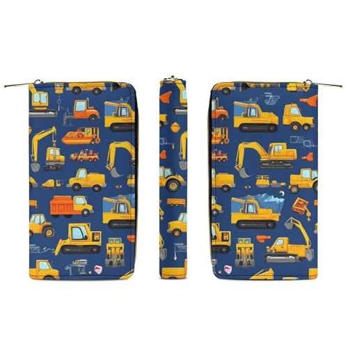 Girl's Long PU Wallet, Travel Purse Fashion Design, Huge Storage Capacity Purse, Cute Decor Zipper Wallet Construction Bulldozer Excavator Navy Blue3