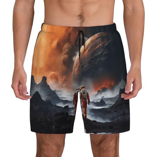Space Print Men Stylish Functionality Swim Trunks Breathable Beach Shorts Surfing Gym Fishing