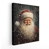 APJYM Vintage Winter Christmas Santa Wall Art, Christmas Home Decor, Retro Snowy Holiday Winter Xmas Santa Claus Canvas Wall Art for Home Bedroom Living Room Decor, 11x14 Inches Framed