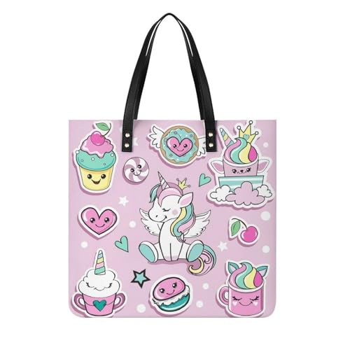 Sac à main shopper licorne rose | Tote bag femme grand format 39x39cm