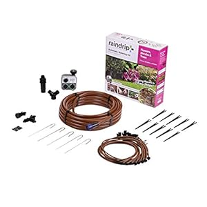 Raindrip SDFSTH1P Automatic Drip Irrigation Watering Kit with Timer for Flowers, Shrubs, and Trees, Waters up to 10 Plants, Includes Timer with Customizable Settings, 2 GPH Drippers
