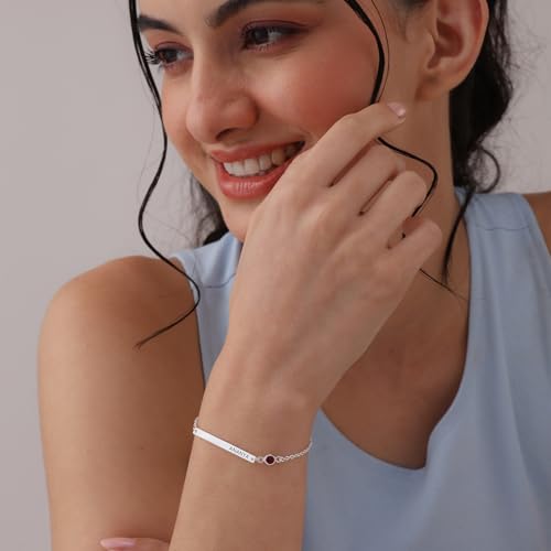 Image of TRUESILVER ACPL 925 Sterling Silver Personalised Bracelet for Women | Customized Name Bracelet Gift for Wedding Anniversary Birthday