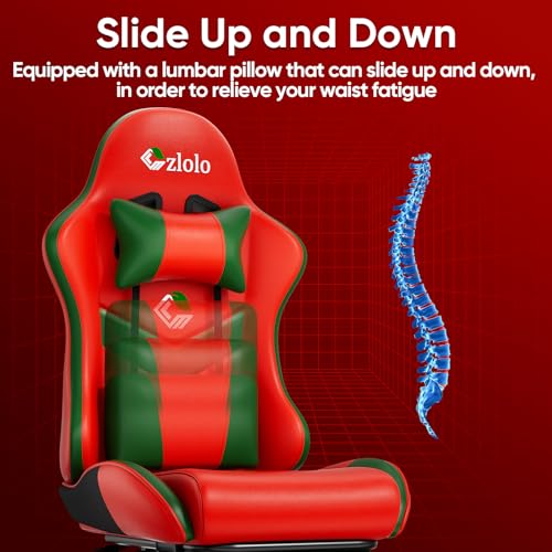 Image of Czlolo Gaming Chair, Lumbar Support Massage Computer Chair, High Back Gamer Chair, with Footrest and Headrest, Lumbar Pillow, Recline, Wide Seat, Gaming Chairs for Christmas /Birthday Gifts, Red