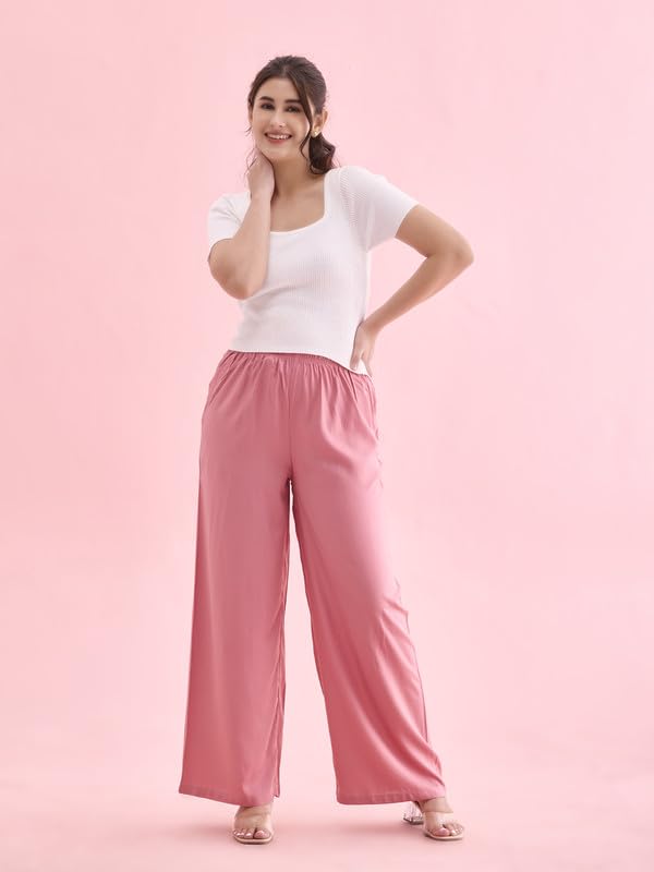Image of GO COLORS Soft Viscose Basic Palazzo Full Length for Women| Breathable, Mid Rise, Relaxed Fit