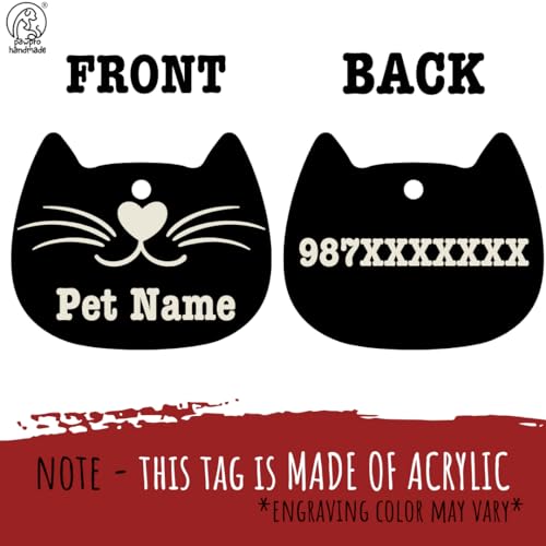 Image of PAWPRO HANDMADE Reflective Cat Collar with Custom ID Tag - Adjustable Collar with Bell for Cats & Small Dogs - Personalized Name Tag (Firecracker)